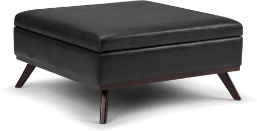 Miniatura 24 de Simpli Home Owen - Mesa auxiliar cuadrada de 91 cm (36 pulgadas) de ancho, otomana de almacenamiento con tapa superior, reposapiés tapizado en cuero