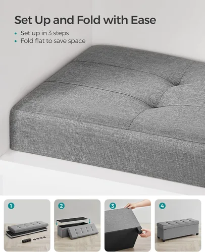 Miniatura 7 de SONGMICS Banco otomano de almacenamiento, reposapiés plegable con patas, 15 x 43 x 15.7 pulgadas, banco de extremo de cama, baúl de almacenamiento