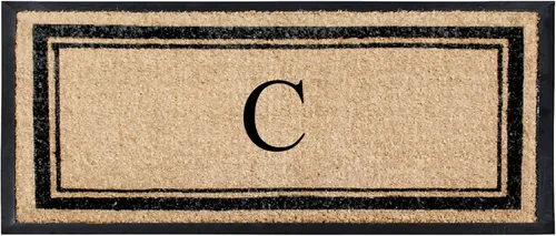 Miniatura 14 de A1 Home Collections Felpudo con monograma de fibra de coco natural y goma, resistente y antidesprendimiento, tapete de entrada grueso y duradero, P