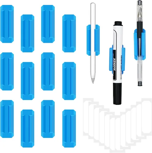 Miniatura 12 de Paquete de 12 soportes para bolígrafos para escritorio, portalápices de silicona con 12 calcomanías adhesivas adicionales, soporte adhesivo