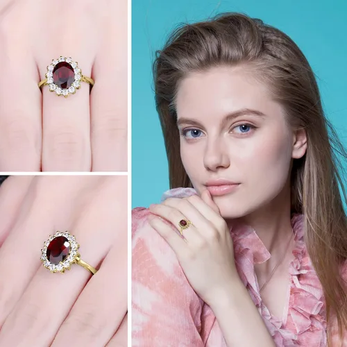 Miniatura 5 de JewelryPalace - Anillos de compromisoaniversario estilo princesa Diana Kate Middleton, con piedra natal de zafiro y halo pmujer, 14 quilates