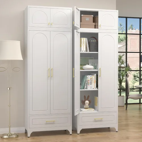 Miniatura 26 de SteeLoong - Gabinete de almacenamiento de metal con cajones, gabinetes de despensa negros de 75 pulgadas para almacenamiento de cocina con 3