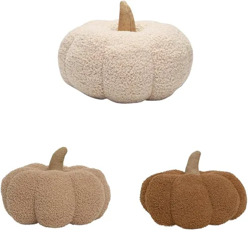Paquete de 3 calabazas Sherpa de Pearhead color crema, beige y óxido, acogedora decoración de otoño de felpa, perfecta para decoración de otoño,