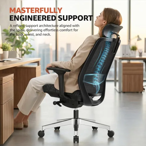 Miniatura 3 de ErgoSift M2 - Silla de oficina ergonómica, silla de escritorio de malla con respaldo alto, soporte lumbar ajustable y reposacabezas reposabrazos 4D