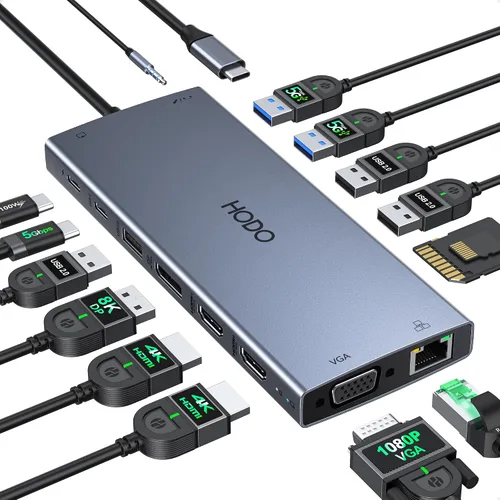 Estación de acoplamiento USB C con monitor dual para Dell HP, estación de acoplamiento para portátil con 3 monitores, Hub USB C de 15 en 1 con Dock,