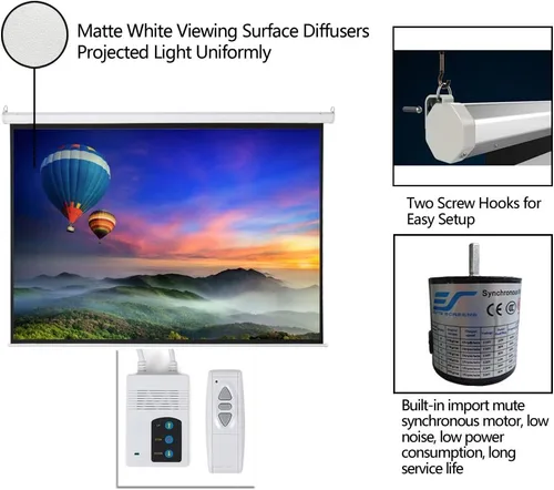 Miniatura 4 de Pantalla de proyector motorizada con control remoto, sin arrugas, sin abolladuras, pantalla HD, para cine en casa, oficina, aula, TV