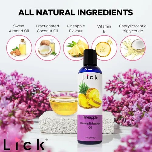 Miniatura 8 de Lick Aceite de masaje con sabor a piña, aceite de masaje comestible dulce tropical con vitamina E, deslizamiento suave y seguro para el cuerpo
