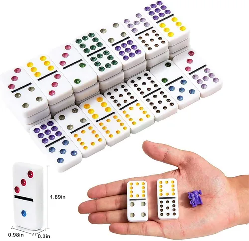 Miniatura 6 de Yinlo Juego de dominó de tren mexicano con efecto de sonido, juego de dominó para viajes, 91 azulejos dobles de 12 colores juego de viaje con caja