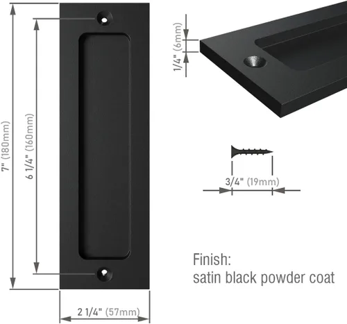 Miniatura 4 de Manija de puerta corredera de granero de 7" - Tirador empotrado para puertas correderas Armarios y cajones - Negro