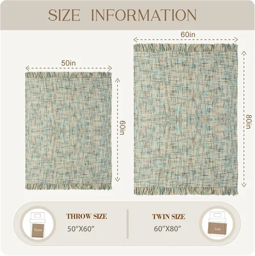 Miniatura 9 de Manta de punto trenzado multicolor azul y gris para sofá, 50 x 60 pulgadas, estilo bohemio, manta texturizada para decoración del hogar, manta