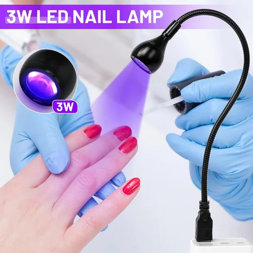 Miniatura 2 de AORAEM Lámpara LED para Uñas 3W LED Uñas Secador Portátil de Manicura Luz de Curado de Esmalte en Gel con Cuello de Cisne Negro Luz UV para Uñas