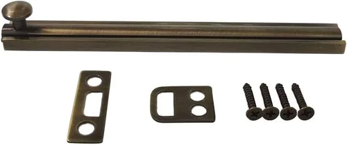 Miniatura 43 de QCAA Perno de superficie de latón macizo, 4 ", latón antiguo cepillado, paquete de 2, fabricado en Taiwán Latón cepillado envejecido.