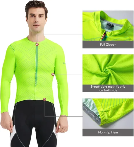Miniatura 21 de Santic - Camiseta de ciclismo para hombre, manga larga, reflejante, cremallera completa, con bolsillos