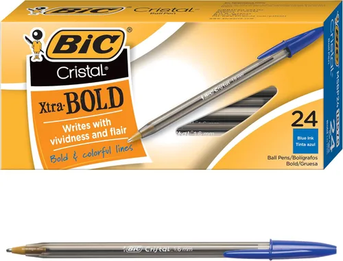 BIC Cristal Xtra Bold Bolígrafos de punta extra gruesa (1.6mm), tinta azul, paquete de 24 unidades, bolígrafos perfectos para líneas vívidas y Azul