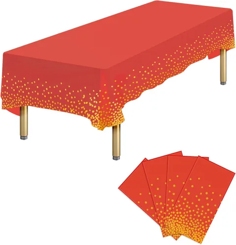 Miniatura 29 de Paquete de 4 manteles de plástico desechables azules y dorados para mesa rectangular, manteles desechables de 54 x 108 pulgadas, manteles