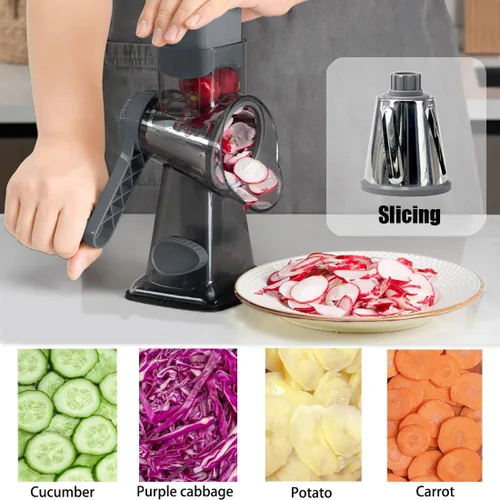 Miniatura 3 de Rallador giratorio de queso con asa, rebanador de verduras de mandolina manual, triturador de zanahorias, molinillo de nueces con 3 cuchillas