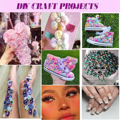 Miniatura 6 de Perlas con parte trasera plana para manualidades, 50g Mezcla Azul Rosa Blanco Medias perlas para manualidades, Tamaño mixto 3/4/5/6/8/10mm Perlas