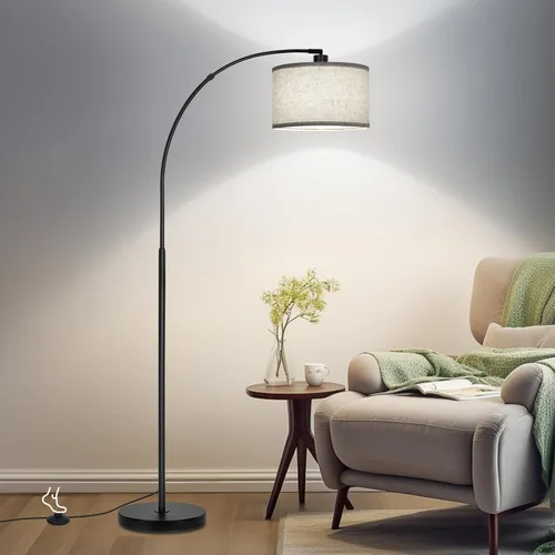 Miniatura 8 de Lámpara de pie de arco plateada para sala de estar, lámpara de pie moderna con cabeza ajustable, lámpara de poste alto con interruptor de pedal