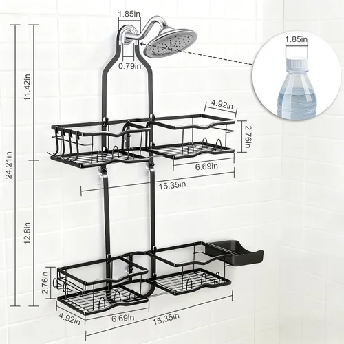 Miniatura 7 de Organizador colgante de ducha, resistente al óxido, con ganchos para afeitar/esponja, estantes de baño sin perforaciones, estantes de almacenamiento