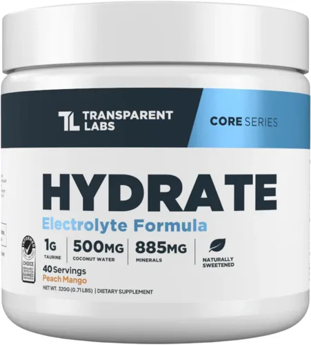 Miniatura 10 de Transparent Labs Hydrate - Polvo de electrolitos naturalmente endulzados, electrolitos en polvo de hidratación con agua de coco, calcio, taurina