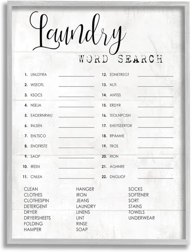 Stupell Industries Laundry Scramble Fun Family Word - Arte de pared enmarcado en gris, 11 x 14, diseño por la artista Daphne Polselli