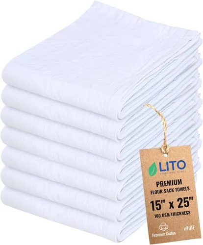 Miniatura 30 de Toallas de saco de harina Toalla de té para manualidades, plato de cocina, toalla de algodón en blanco para bordado, funda de lino para hornear