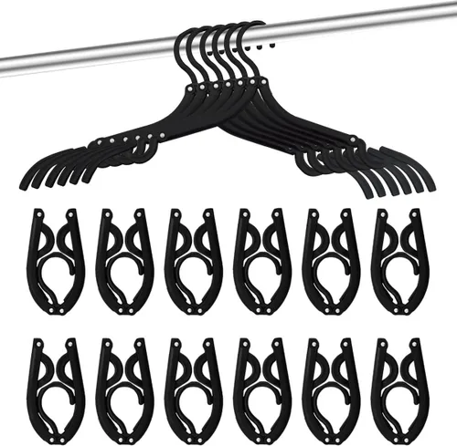 12 perchas de viaje Trubetter, esenciales para cruceros, perchas plegables portátiles, accesorios de viaje, tendedero plegable para ropa (negro)