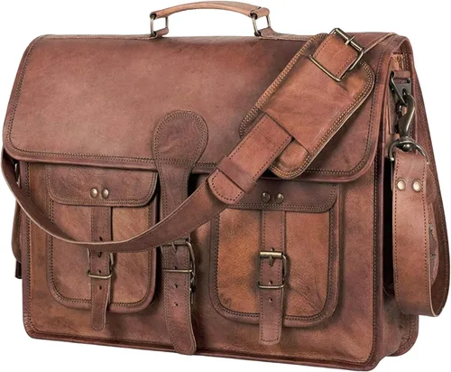 Bolsa de mensajero de cuero para hombres y mujeres de 18 pulgadas, maletín grande vintage, bolso de hombro para laptop, bolsa bandolera unisex para