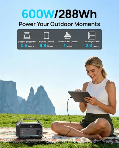 Miniatura 2 de Estación de energía portátil de 600W (pico de 1200W), generador solar de 288Wh (90,000mAh) con batería LiFePO4 y salidas de CA, carga rápida de 1.7H