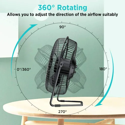 Miniatura 4 de EasyAcc Ventilador de escritorio USB de 9 pulgadas, ultra silencioso, alimentado por USB, ventilador de escritorio de rotación de 360° con marco