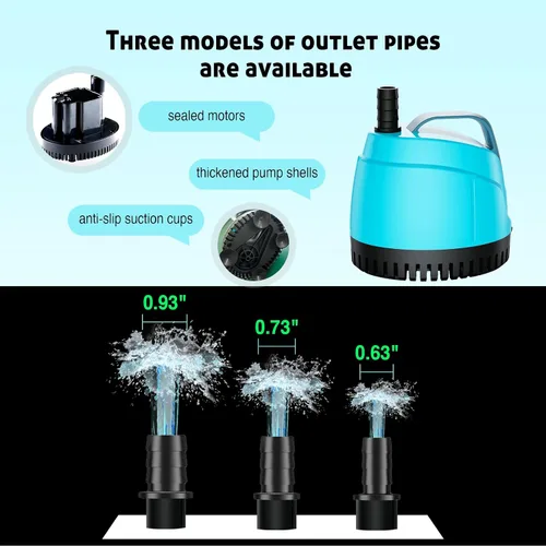 Miniatura 3 de Bomba de agua sumergible de succión inferior ultra silenciosa de 700 GPH (2600 L/H, 40 W) con 3 boquillas, cabeza de 8 pies de alto, adecuada