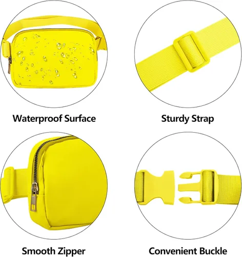 Miniatura 4 de VOROLO Riñonera para mujeres y hombres, bolsa cruzada, bolsa de cinturón con correa ajustable, Amarillo, Talla única