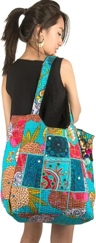 Miniatura 2 de TribeAzure Bolso de hombro de lona azul grande grande grande grande bolso de mano único Tote Colcha Vintage Beach Viajes Verano