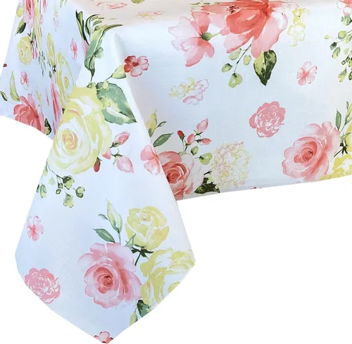 Miniatura 5 de Newbridge Marie - Mantel de tela floral, rectangular de 52 x 70 pulgadas Pétalo de rosa amarillo y rosa, resistente a las manchas y a las arrugas