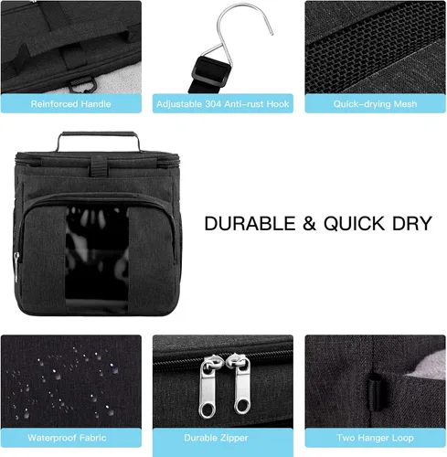 Miniatura 4 de Bukere Bolsa de ducha portátil para dormitorio universitario, compartimiento separado, gran capacidad, base de malla de secado rápido, bolsa de baño