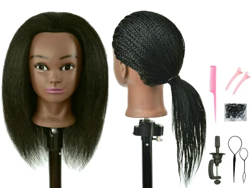 Miniatura 9 de Cabeza de maniquí con cabello rizado afro 100% cabello humano real para práctica de peluquería, cosmetología, muñeca maniquí para peinado, extensión