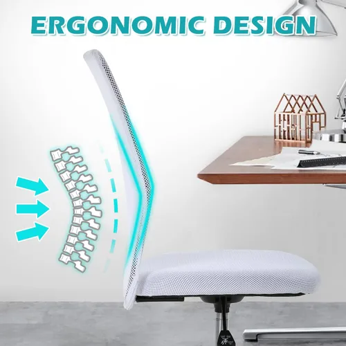 Miniatura 5 de Silla de oficina enrollable sin brazos de malla pequeña, silla de computadora ergonómica, sillas de oficina giratorias sin brazos con soporte Blanco