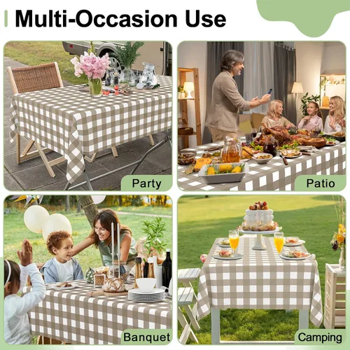 Miniatura 8 de Smiry Paquete de 3 Manteles Desechables de Cuadros Gingham Color Caqui - 54" x 72" Mantel de Plástico de Servicio Pesado, Cubiertas de Mesa