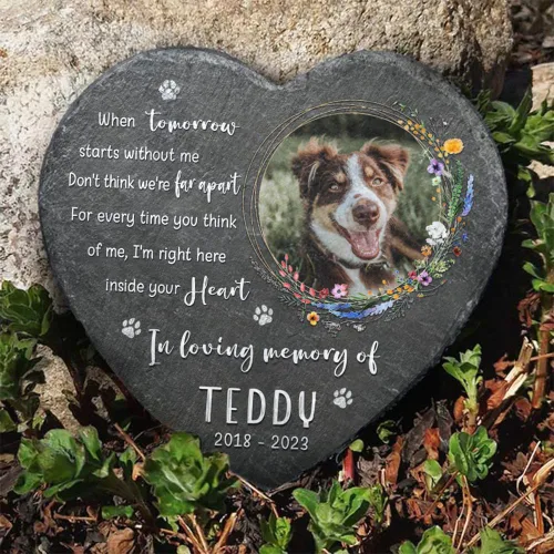 Miniatura 5 de Piedra conmemorativa de corazón con cita significativa, placa personalizada de huella de perro o gato, mantén la memoria en los corazones, regalos