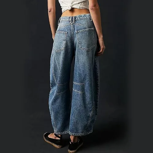 Miniatura 2 de Jeans de tiro medio para mujer, pierna ancha, cintura media, holgados, Y2K, estilo boyfriend, pantalones de mezclilla estilo harén, pantalones