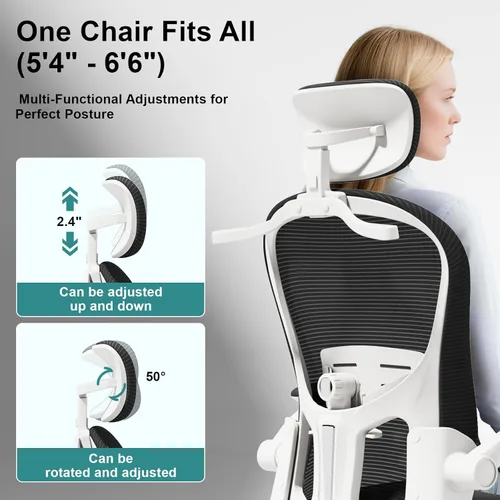 Miniatura 4 de Silla de oficina ergonómica, soporte lumbar ajustable, reposacabezas, silla de escritorio de malla con respaldo alto para oficina y hogar, silla