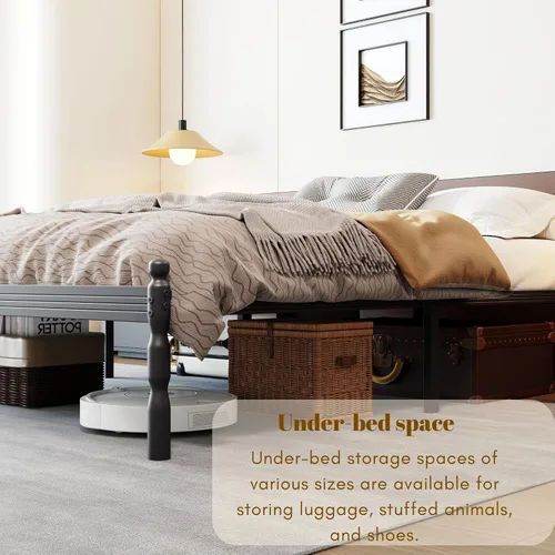 Miniatura 7 de Base de cama resistente de tamaño individual con almacenamiento y tapón de colchón, marco de cama de metal con plataforma, no necesita somier, fácil