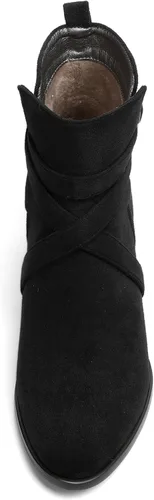 Miniatura 3 de MODENCOCO Vestido de gamuza para mujer, puntera redonda, correa de tobillo, hebilla de moda, tacón bajo, botas altas hasta el tobillo, 2 pulgadas