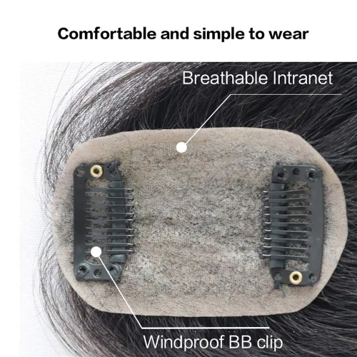 Miniatura 6 de Decoración de cabello humano real para mujer, base de seda, clip en la parte superior del cabello para cubrir el cabello blanco, cinta de pelo liso