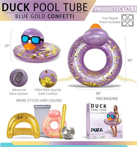 Miniatura 2 de POZA Flotador inflable de pato para piscina: vinilo resistente a los rayos UV, confeti de pato para piscina, flotador de piscina de animales, anillo