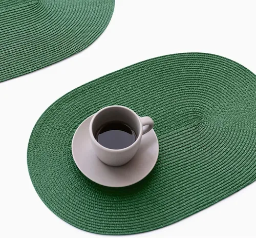 Miniatura 18 de FunWheat Juego de 4 manteles individuales ovalados trenzados para mesas de comedor, lavables, resistentes al calor, para uso en interiores y Beige