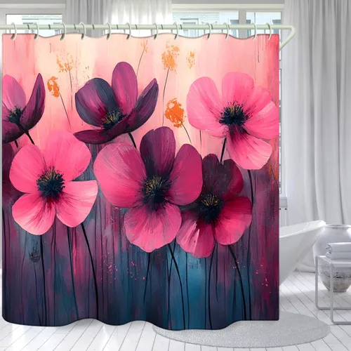 Miniatura 41 de Juego de cortinas de ducha de lámina dorada de ágata amatista (con 12 ganchos blancos en C), cortina de baño de tela de geoda impermeable