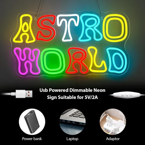 Miniatura 5 de Astro World - Letrero de neón para decoración de pared, colorido letrero LED alimentado por USB, luces de neón para dormitorio, sala de estar, bar