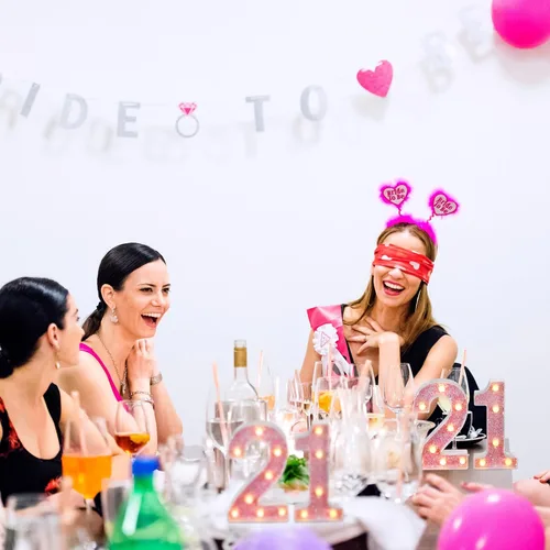 Miniatura 6 de Letrero decorativo con números 21 de marquesina con luz LED, decoración de mesa de cumpleaños, rosa brillante, 1 y 2, adecuado para cumpleaños