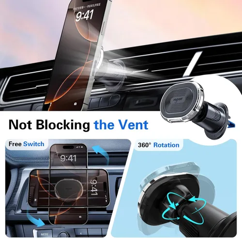 Miniatura 5 de Volport Soporte magnético para teléfono celular con ventilación de aire, universal para salpicadero de vehículo, soporte mágico para teléfono